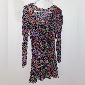 Zara colorful flowered long sleeve dress with a scrunch in the middle
